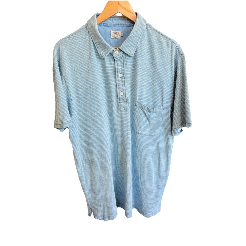 Faherty Light Blue Striped Cotton Polo